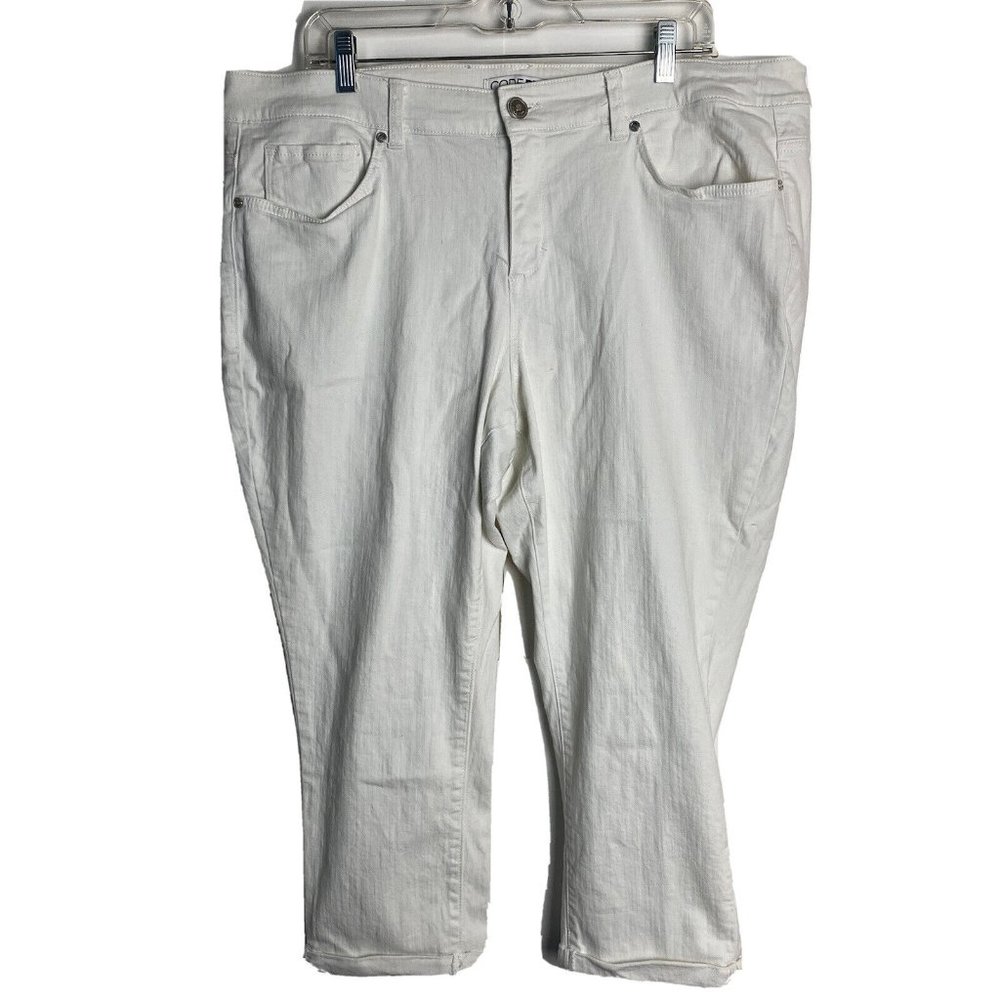 Code Bleu Women Jeans 18W 40x22 White Soho Crop Denim Stretch Cuffed Capri Pants